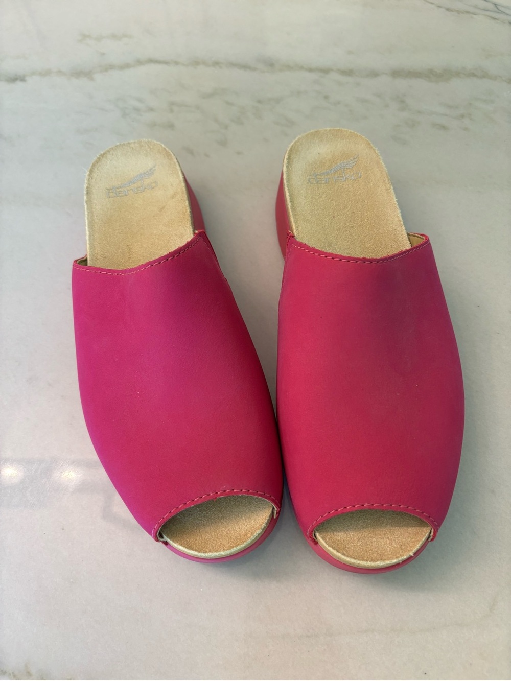 Dansko Hot Pink Rayvn Platform Leather Slides Chunky Peep Toe Size 40/9/9.5 - Picture 4 of 6